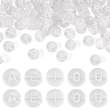 Imagem de Elcrelive 100 peças contas de acrílico transparentes do alfabeto contas de letras redondas claras vogais AEIOU letra solta espaçador pingentes 7 x 4 mm para pulseira da amizade colar joias de verão