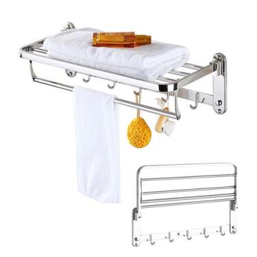 Imagem de Varal Toalheiro Duplo Inox Prateleira Toalha Roupa Utensilios Banheiro