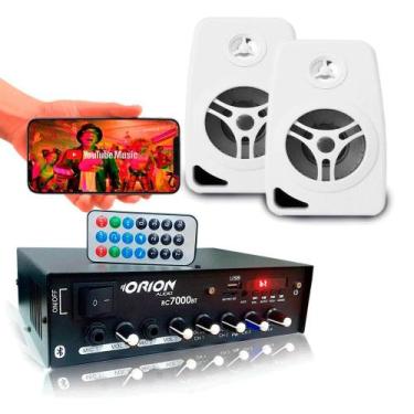 Imagem de Kit Receiver Som 500w Bt +2 Caixas Acústicas Parede Branca - ORION