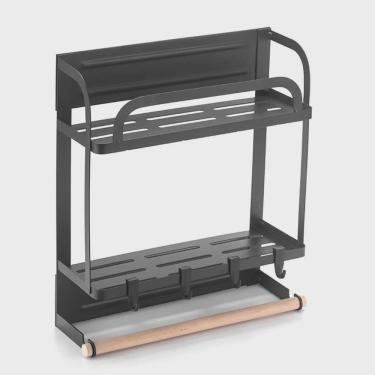 Imagem de Suporte De Metal Magnético Porta Tempero Geladeira Multiuso Potes Parede Giratorio Temperos Prateleira Organizador Condimentos Cozinha Madeira