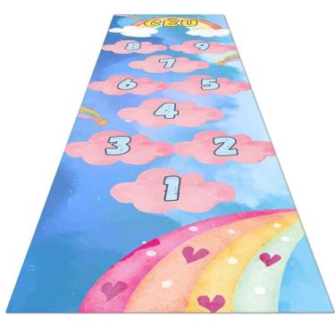 Imagem de Tapete Amarelinha Infantil Ilustrado Criança Lona Titulos Amarelinha Nuvens