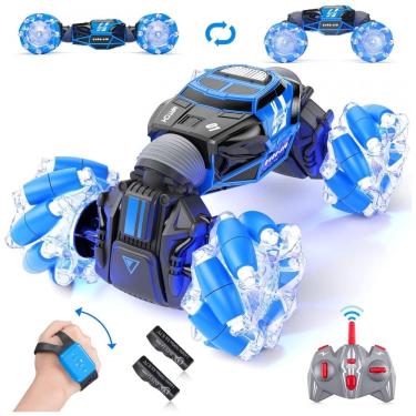 Imagem de Carrinho de Controle Remoto e Sensor de Gestos com 2 Baterias, Luzes LED e Rotação 360, Powerextra, Azul