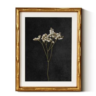 Imagem de InSimSea Arte de parede em tela emoldurada de bambu dourado, pinturas botânicas retrô de flores silvestres secas escuras, moldura vintage antiga com tapete, decoração de parede de casa para sala de