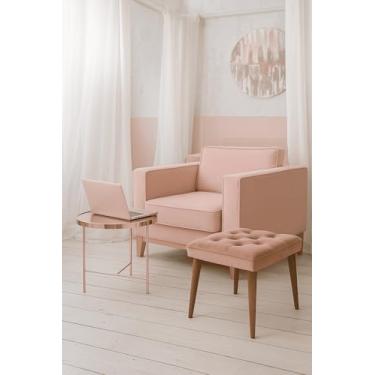 Imagem de Puff Estofado com Pé Palito Assento Apoio Para os Pés Premium Sala Quarto (Banqueta Rosa)