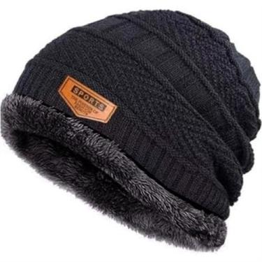 Imagem de Touca de Tricô/Crochê com forro de pelúcia - Adulto Unisex Preta - NoB