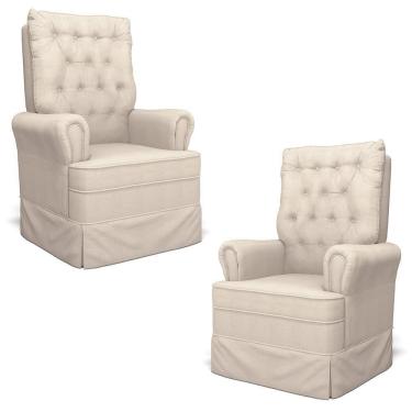 Imagem de Kit 02 Poltronas De Amamentação E Descanso Com Balanço Laís G05 Linho Creme - Mpozenato