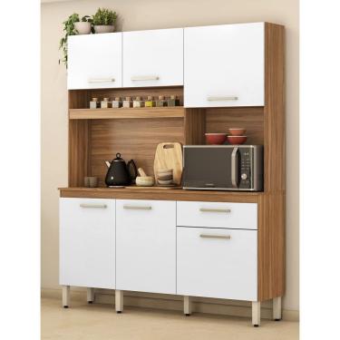Imagem de Kit Cozinha Compacta 6 Portas 1 Gaveta com Pés Regulaveis Alamo - Amêndola Touch/Branco Demóbile 