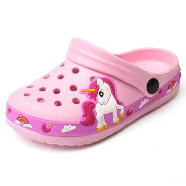 Imagem de OHSNMAKSL Pantufas infantis para jardim, sapatos aquáticos, tênis de desenho animado para meninos e meninas, crianças, praia, piscina, chuveiro, Unicórnio, 13 Little Kid
