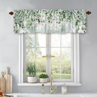 Imagem de XIAONGYAER Cortinas curtas de tratamento de folhas de eucalipto verde primavera para janelas, cortinas blackout para banheiro, quarto, sala de estar, 137 x 45 cm