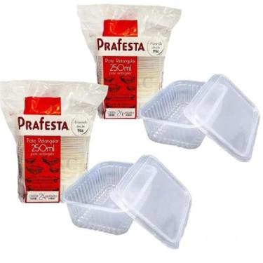 Imagem de Kit 48x Pote Retangular Microondas E Freezer 250ml Leve 2pct - Prafest