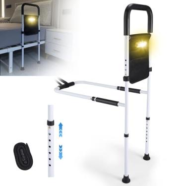 Imagem de ALYCLIP Trilhos de cama para adultos idosos segurança - trilho de cama ajustável em altura com luz de movimento e bolsa de armazenamento, barra de assistência de cabeceira com pernas de suporte -