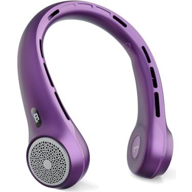 Imagem de Hssio Ventilador de pescoço portátil com bateria recarregável de 4000 mAh e tela de LED, cooler pessoal para mulheres/homens, ventiladores de resfriamento de 3 velocidades sem lâmina de 360°, presente