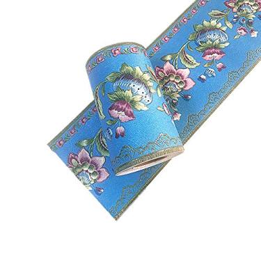 Imagem de Yija Lanterna flor papel de parede autoadesivo borda PVC revestimento de parede bordas banheiro cozinha azulejos decoração adesivo 5 metros (azul)
