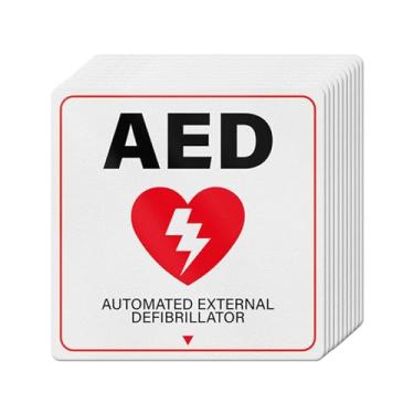 Imagem de YIKIADA Pacote com 10 adesivos AED Automatizados Sinal Desfibrilador Externo 12 × 12 cm Vinil Impermeável Adesivo Autoadesivo Resistente ao Desbotamento para Casa Carros Escolas Empresas