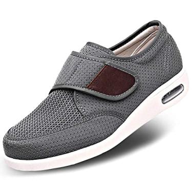 Imagem de Tênis masculino de edema para diabéticos, leve, malha respirável, alça larga, ajustável, fácil de colocar e tirar para idosos, pés inchados, fascite plantar, Leve - Cinza, 45