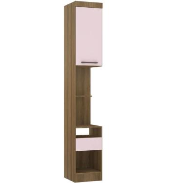 Imagem de Mesa De Cabeceira Alta 38cm 1 Porta E 1 Gaveta Paris Luciane Móveis Avelã Pf Com Rosa Pf