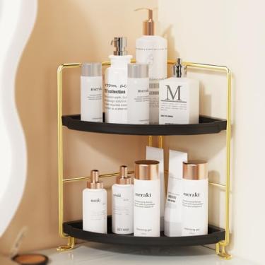 Imagem de Prateleira de armazenamento de temperos JANUS LiANG 2 níveis organizador de maquiagem empilhável suporte cosmético prateleira de bancada para banheiro, cozinha, bancada e vaidade (dourado + cinza translúcido)