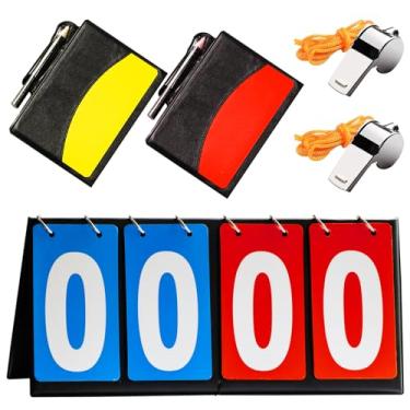 Imagem de Waltool Kit de árbitro de futebol com 11 peças, 4 marcadores digitais, apitos de árbitro de metal com cordão, cartões vermelhos e amarelos de árbitro de aviso com folhas de pontuação de carteira para