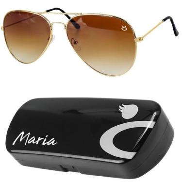 Imagem de oculos sol feminino inox banhado aviador ouro + case qualidade premium