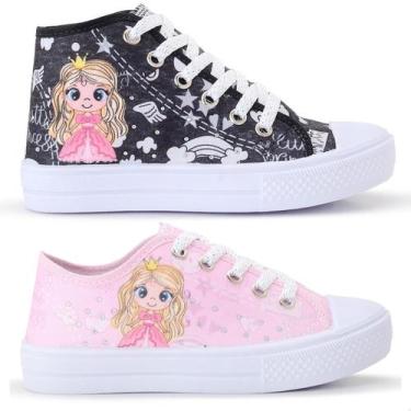 Imagem de Kit Combo 2 Pares Tênis Princesa Feminino Botinha e Cano Baixo - LUKYS