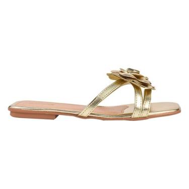 Imagem de Sandália Rasteirinha Feminina Confortável Leve Macia com Enfeite de Fl