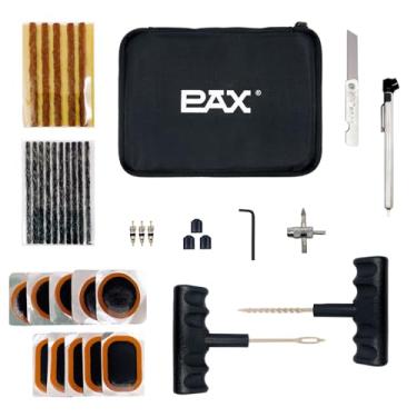 Imagem de PAX Kit prático de reparo de pneu de 33 peças, kit de plugues de pneu de ferramenta automática, inclui remendos de tubo de pneu, medidor de pressão de pneu, tiras de corda de vedação. Motocicleta, carro, trator, caminhão, cortador de grama, veículo off-road
