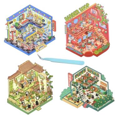 Imagem de New 4PCS Fun DIY Stickers Scene，Cute 3D Korean Cartoon Scene Sticker for Adult and Children Relief Stress Pass The Time，Mini House Sticker with Tweezers