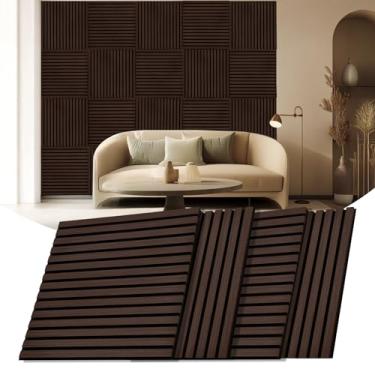 Imagem de 4 peças de painéis de parede de ripas de madeira, painel de absorção de som de 23,6 polegadas × 23,15 cm, painéis acústicos de ripas de madeira elegantes 3D/estriadas para parede e teto - Nogueira. JK