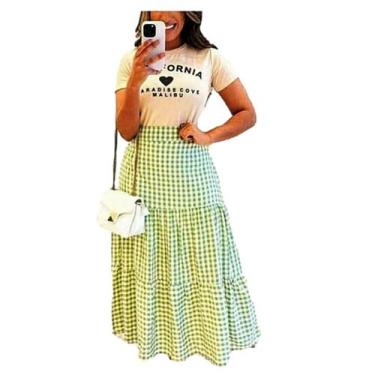 Imagem de Saia Xadrez Longa Babados Moda Evangelica Feminina Elegante 2621 - Sho