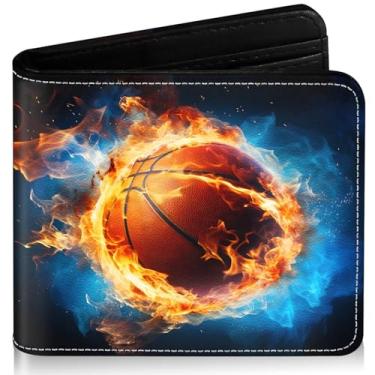 Imagem de ZHIMEBYE Carteira infantil para meninos de 8 a 10 anos, 9 a 12 anos, 11 a 15 anos, bloqueio de RFID, bolso para moedas, para adolescentes, jovens, presentes de aniversário e Natal, Bola de basquete -