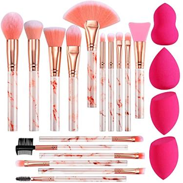 Imagem de DUAIU Conjunto de pincéis de maquiagem profissional, 16 peças, cabo de mármore com 4 peças de esponja, liquidificadores, pincéis de base, pincel de sombra, pincel de lábio, máscara facial de silicone,