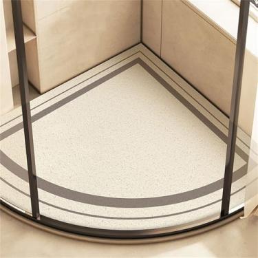 Imagem de Tapete seguro em forma de leque tapete de chuveiro antiderrapante, tapetes de banho confortáveis com dreno, tapetes de banheiro de bucha de PVC para áreas molhadas, acessórios de banheiro de secagem