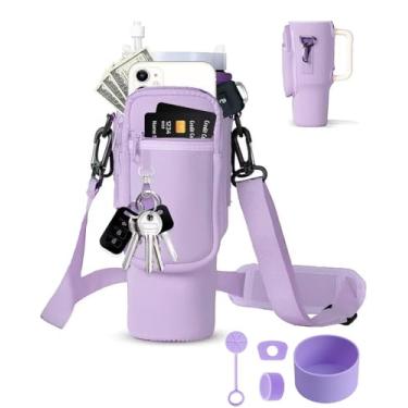 Imagem de Bolsa de transporte para garrafa de água com bolso para celular Stanley 1,134 g, bolsa de neoprene isolada para garrafa de água com alça ajustável com tampa de canudo e mosquetão para acessórios de