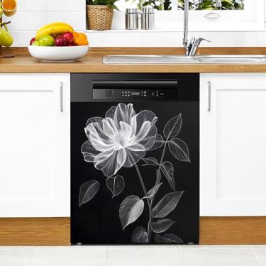 Imagem de Capa magnética de flor branca para lava-louças adesivo magnético decorativo para máquina de lavar geladeira capa magnética painéis de porta eletrodomésticos adesivos para máquina de lavar e secar