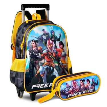 Imagem de Kit Mochila De Rodinha Com Capuz + Estojo Duplo Free Fire - Clio