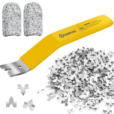 Imagem de Lizenoz Ferramenta de chave de ponta de vidraceiro amarela com 200 pontos de envidraçamento e 2 berços de dedo - para emoldurar, imagens, ponto cruz - Pontos de pressão de ferro/zinco resistentes à