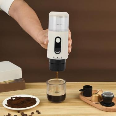 Imagem de Diyeeni Máquina de Cafeteira Pequena, Cafeteira por Portátil de Expresso Elétrico, café e Cápsula Moída, Auto-aquecimento, 20 Bar de Cafeteira de 12V de Viagem Com Bateria de 2500mAh (Bege)