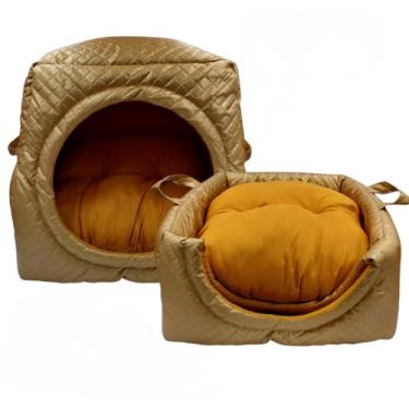 Imagem de Cama Caminha Túnel Toca iglu pet 2 em 1 Cachorro Gato Tamanhos M G GG(Dourado,GG 50x50)