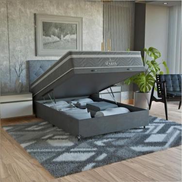 Imagem de Cama Box Baú Casal Cinza + Colchão Paris Molas Ensacadas - eShop casa