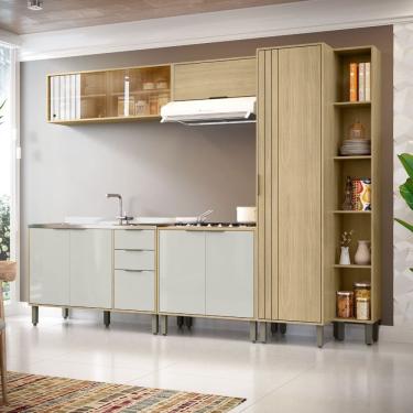 Imagem de Cozinha  Modulada Completa Vick 5 Peças Castanho Off White