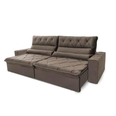 Imagem de Sofá Retrátil Reclinável França 2.10m Suede Velut Marrom Claro Molas no Assento - King House