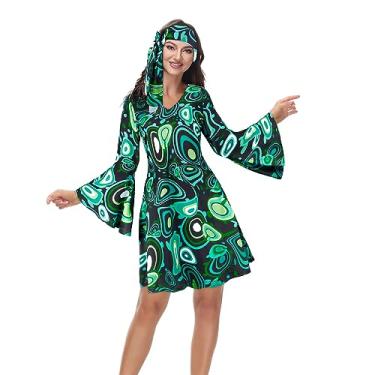 Imagem de Roupas femininas dos anos 60, 70, fantasia hippie, vestido feminino dos anos 70, vestido de discoteca descolado, 33031preto, verde, M