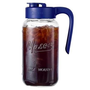 Imagem de Spreccio Jarra de vidro hermética e à prova de vazamento com tampa, perfeita para leite materno, bebida fria e chá de sol, frasco de vidro de 2 litros com tampa de bico