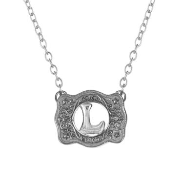 Imagem de SENFAI Colar com fivela de cinto, estilo ocidental, pingente de letra inicial, design decorativo com fivela de cinto, Small, Latão, Sem Pedra Preciosa