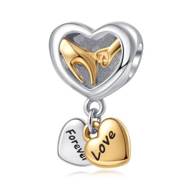 Imagem de LuxglitterLin Pingente de coração Mom Forever Love Daughter Son Hand in Hand Bead compatível com pulseira Pandora feminina ouro rosa