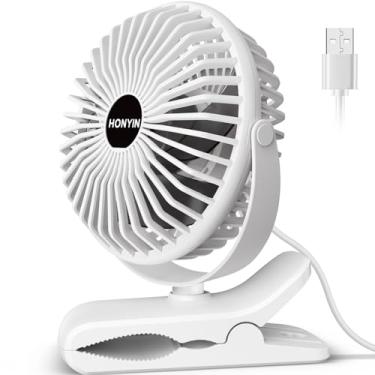 Imagem de HONYIN Ventilador com clipe USB, rotação de 720°, ventilador pequeno de mesa e clipe, ventilador de resfriamento pessoal com braçadeira resistente, 3 velocidades, pequeno ventilador silencioso por