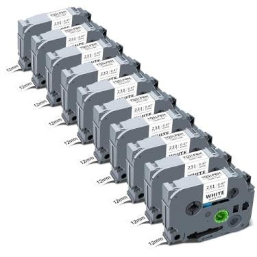 Imagem de Pacote com 10 fitas adesivas P Touch, TZe TZ Tape 12 mm 0,47 branco laminado compatível com Brother P Touch Label Maker Tape TZe-231 TZe231 refil Ptouch para PT-H110 D220 D210 1280 1290 2040, preto