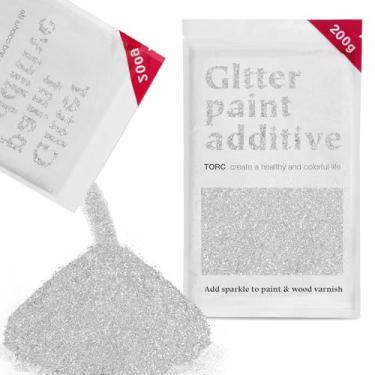 Imagem de TORC Aditivo de tinta com glitter prateado - Pó de glitter de vários tamanhos para tinta acrílica, paredes, móveis de madeira e artesanato (200 g) - Uso interior/exterior em todos os acabamentos