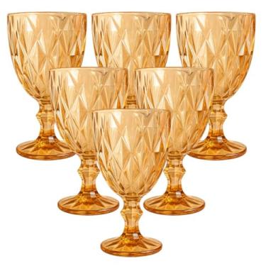 Imagem de Conjunto 6 Taças Diamond Vidro Ambar 340ML Taça Para Vinho Água Drinks Buffet Luxo Restaurante