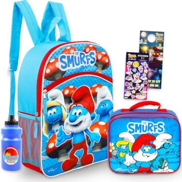 Imagem de Smurfs Backpack with Lunch Box for Kids - Bundle with 16" School Bag, Lunchbox, Water Bottle, More | Smurfs School Backpack with Lunch Bag Set for Kids, Boys, Girls